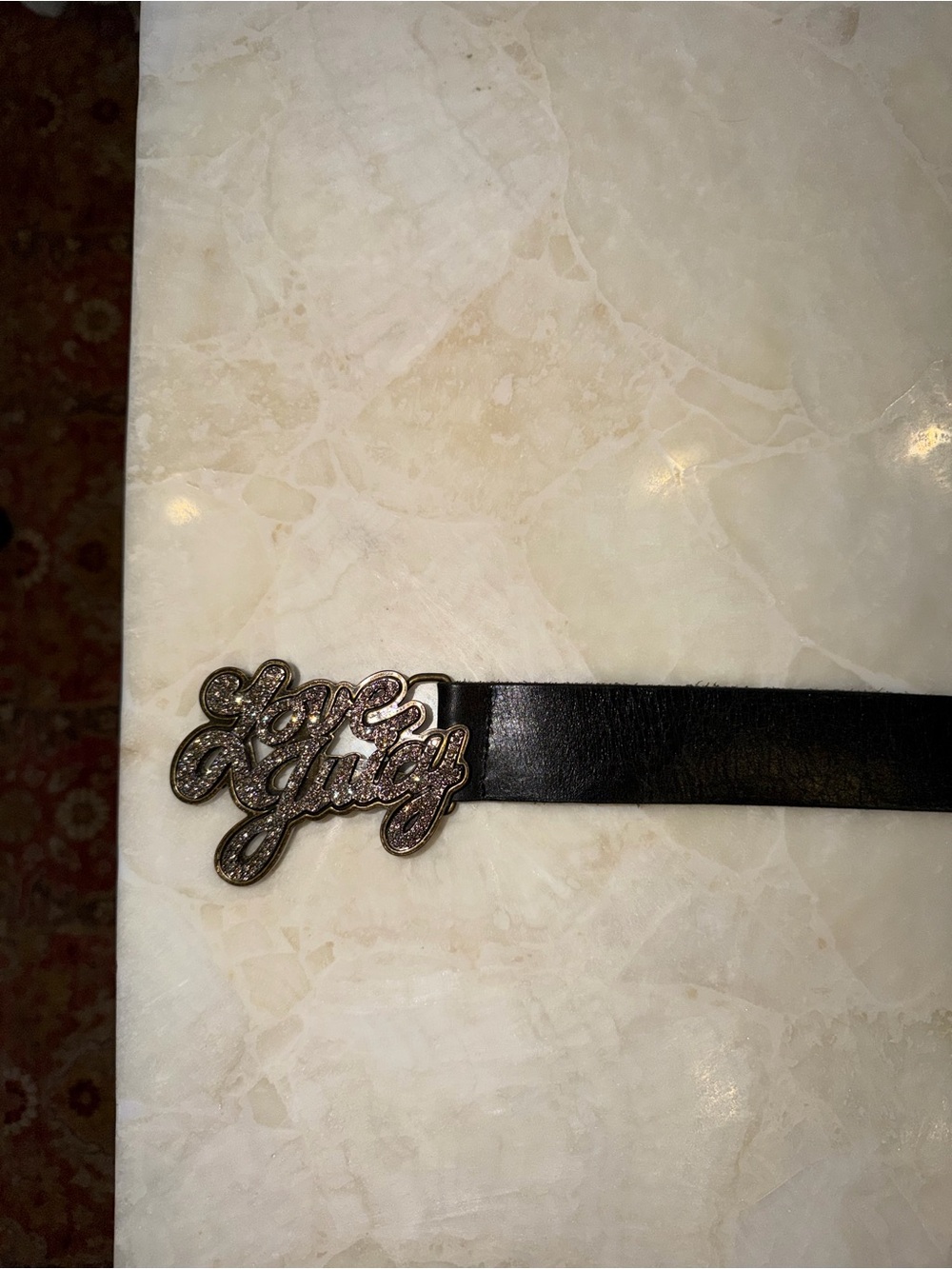 Rare Y2K Juicy Couture Love Juicy Rhinestone Leather Belt Black M - Picture 4 of 9